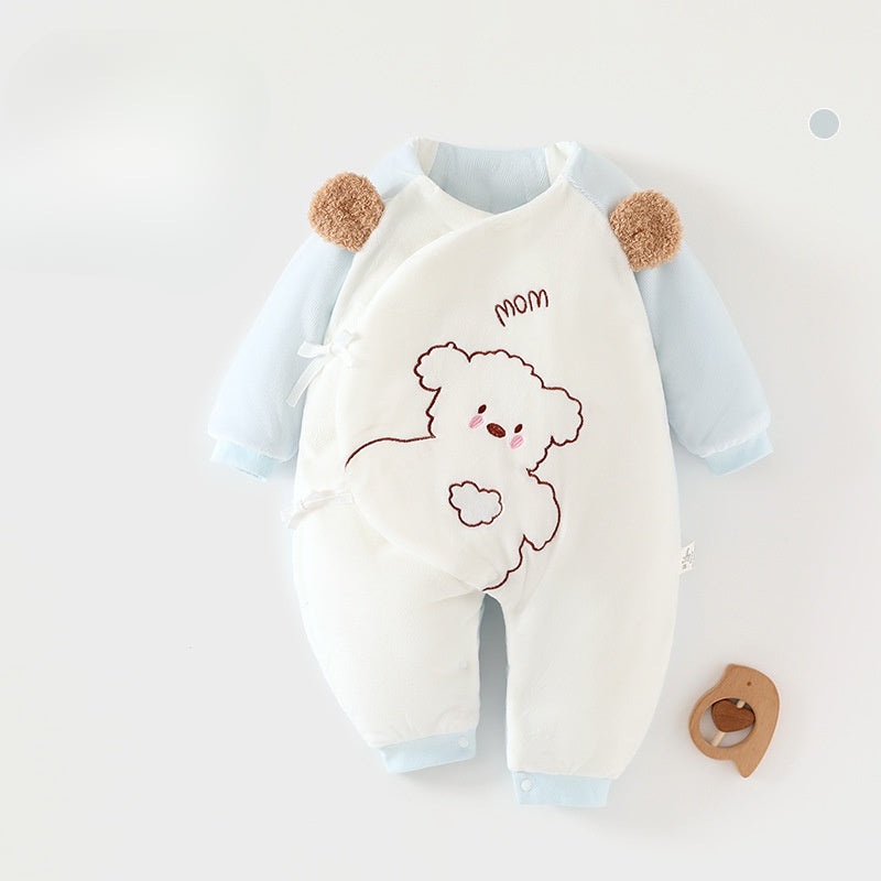 100% Cotton Extra Warm Long Sleeve Quilted Romper – Blue Bear Blue Bear 0-3 M