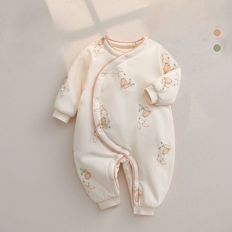 100% Cotton Extra Warm Long Sleeve Quilted Romper – Cute Bunny Bunny 0-3 M