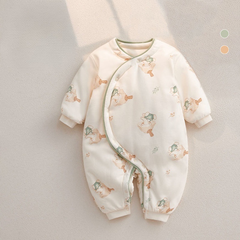 100% Cotton Extra Warm Long Sleeve Quilted Romper – Cute Elephant Elephant 0-3 M