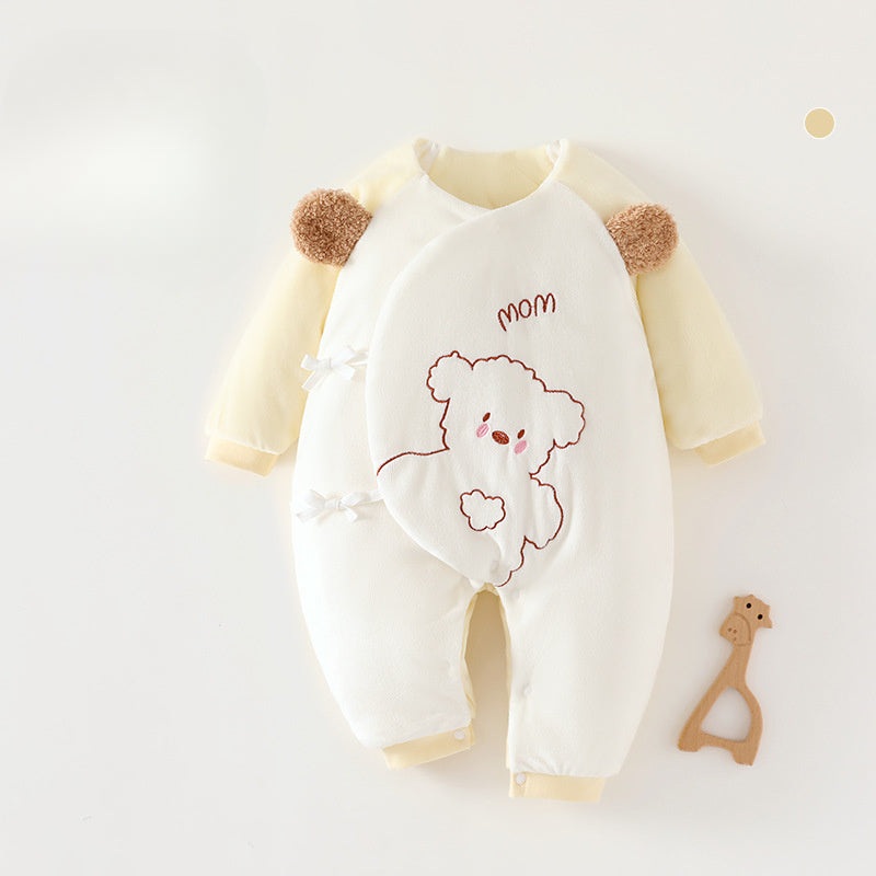 100% Cotton Extra Warm Long Sleeve Quilted Romper – Yellow Bear Yellow Bear 0-3 M