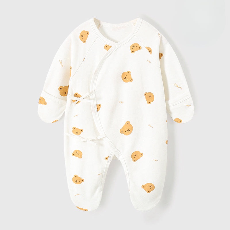 100% Cotton Footed Onesie with Mittens – Bear Bear NB