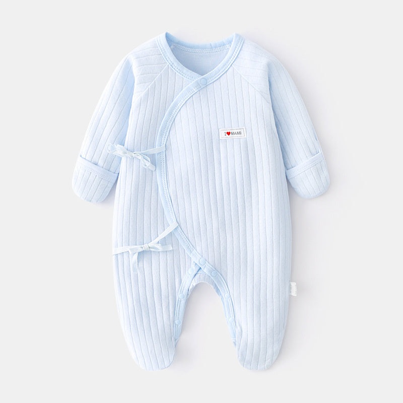 100% Cotton Footed Onesie with Mittens – Blue Blue NB