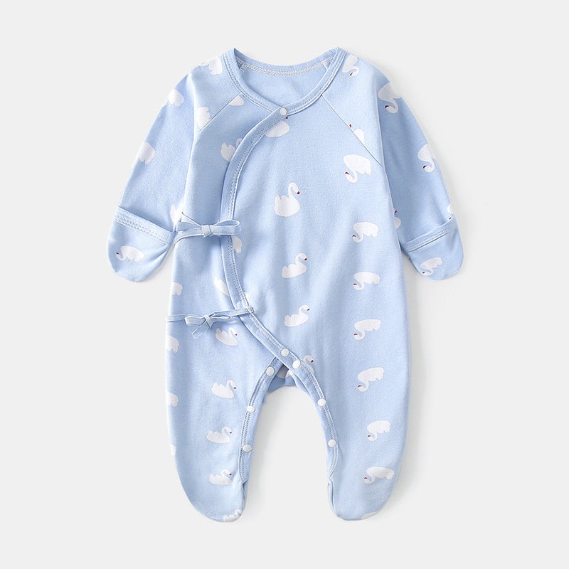 100% Cotton Footed Onesie with Mittens – Blue Swan Blue Swan NB