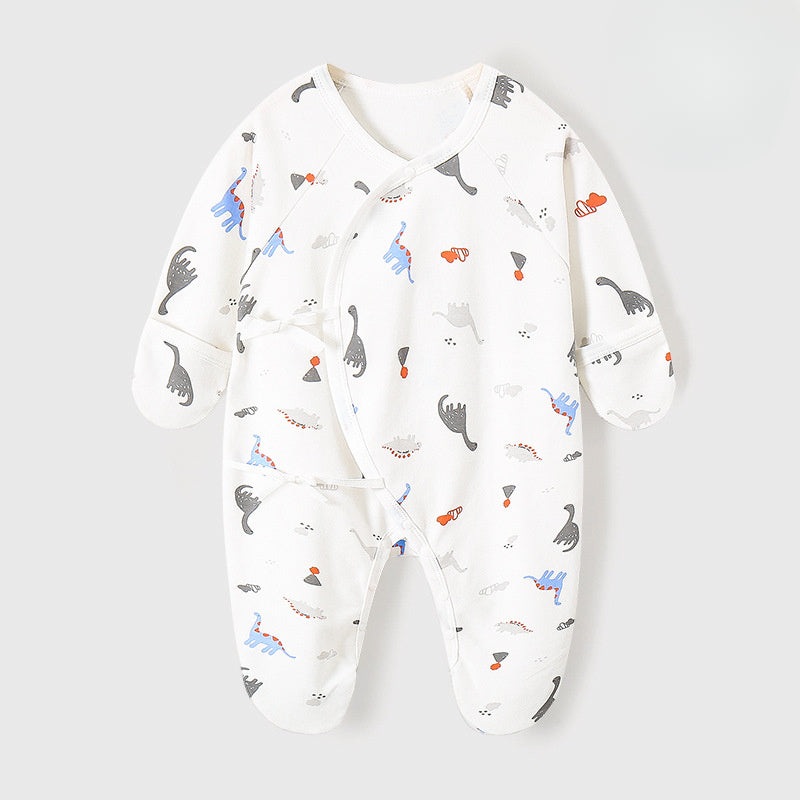 100% Cotton Footed Onesie with Mittens – Dinosaur Dinosaur NB