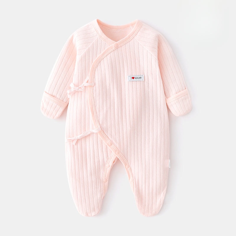 100% Cotton Footed Onesie with Mittens – Pink Pink NB