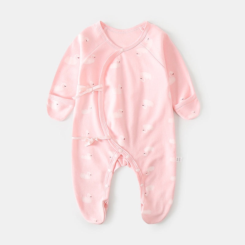 100% Cotton Footed Onesie with Mittens – Pink Swan Pink Swan NB