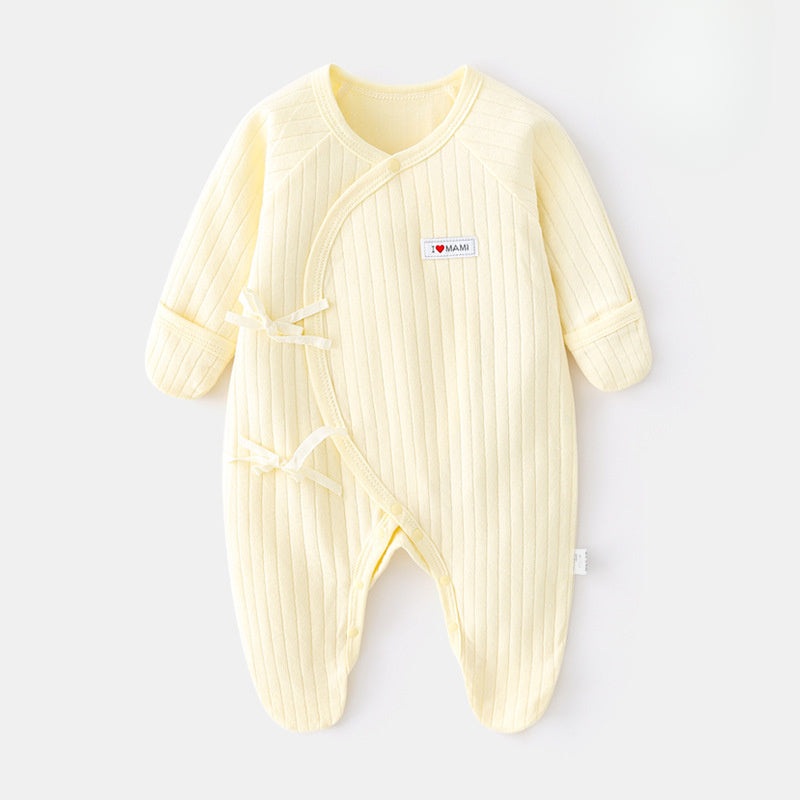 100% Cotton Footed Onesie with Mittens – Yellow Yellow NB
