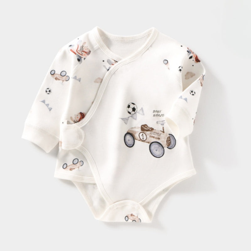 100% Cotton Long Sleeve Bodysuit with Velcro Closure – Car Car 0-3 M