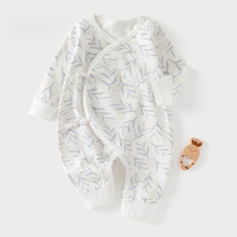 100% Cotton Long Sleeve Kimono Romper – Blue Leaves Blue Leaves NB