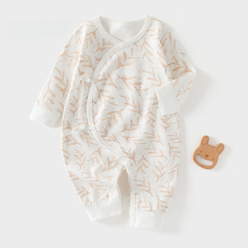 100% Cotton Long Sleeve Kimono Romper – Brown Leaves Brown Leaves NB