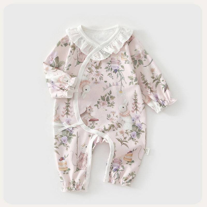 100% Cotton Long Sleeve Kimono Romper – Pink Bunny Garden Pink Bunny Garden NB
