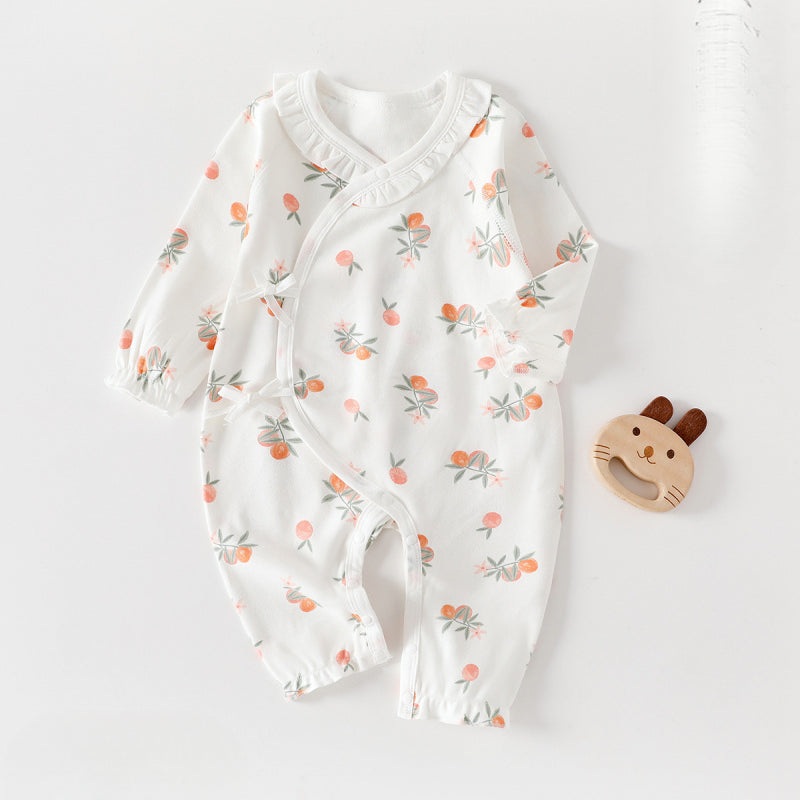 100% Cotton Long Sleeve Kimono Romper – Spring Orange Spring Orange NB