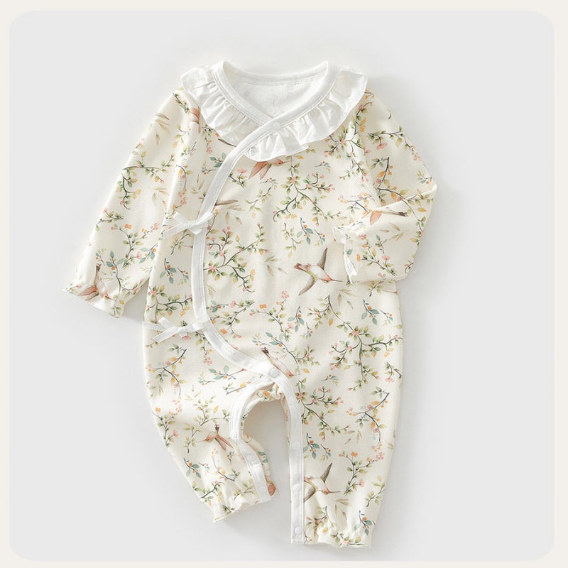 100% Cotton Long Sleeve Kimono Romper – Yellow Spring Leaves Yellow Spring Leaves NB
