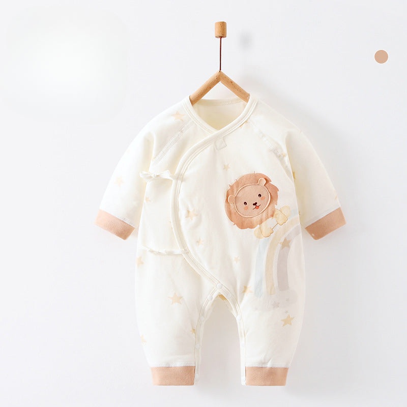 100% Cotton Long Sleeve Quilted Romper – Beige Lion Beige Lion NB