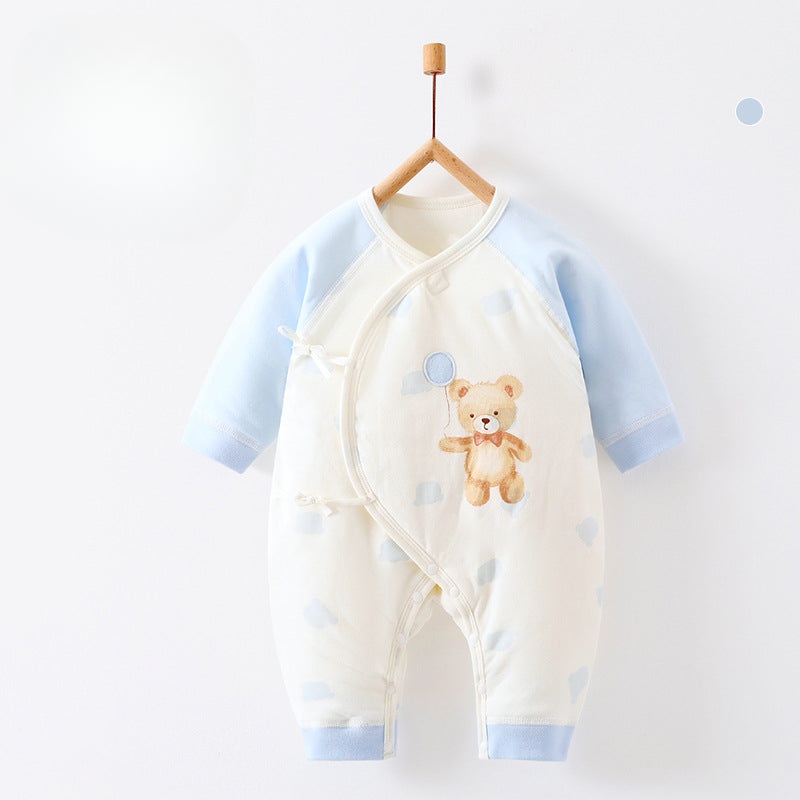 100% Cotton Long Sleeve Quilted Romper – Blue Bear Blue Bear NB