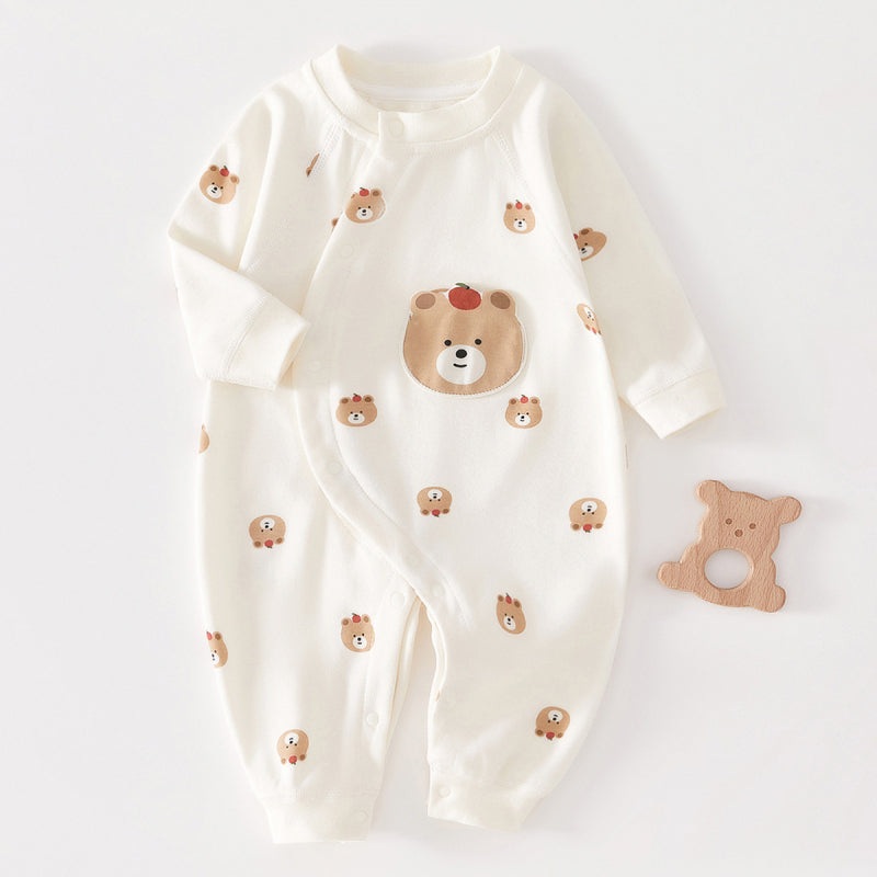 100% Cotton Long Sleeve Romper – Apple Bear Apple Bear 0-3 M