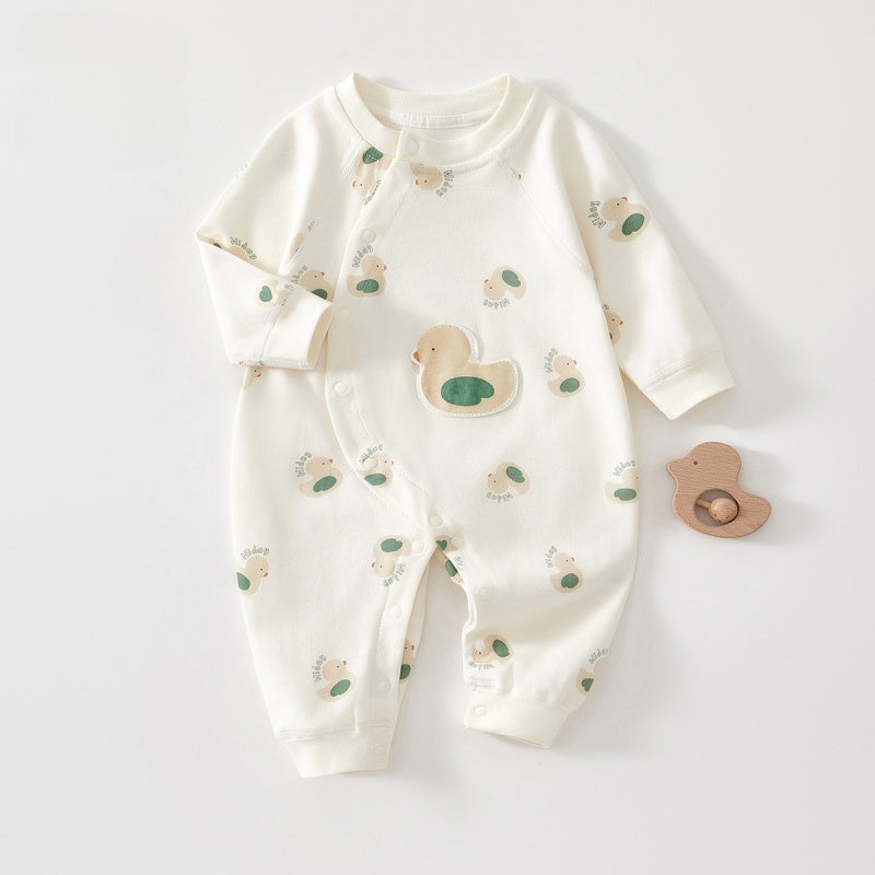 100% Cotton Long Sleeve Romper – Green Cute Duck Green Cute Duck 0-3 M