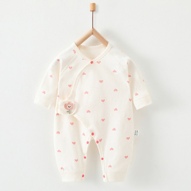 100% Cotton Long Sleeve Romper with Velcro Closure – Heart with Flower Heart with Flower NB