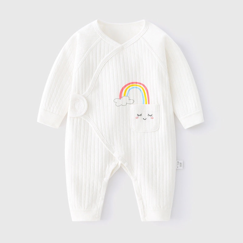 100% Cotton Long Sleeve Romper with Velcro Closure – Rainbow Rainbow NB