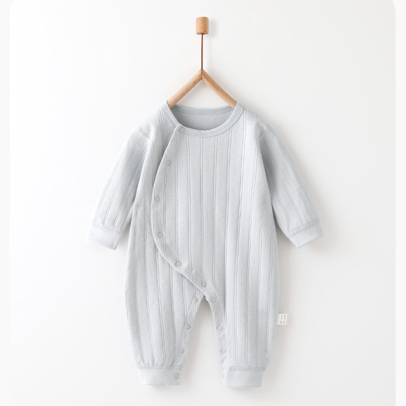 100% Cotton Long Sleeve Side-Snap Romper – Blue Blue 3-6 M