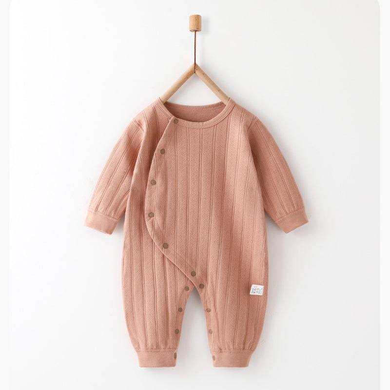 100% Cotton Long Sleeve Side-Snap Romper – Brown Brown 3-6 M
