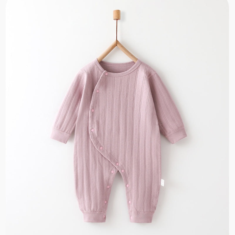 100% Cotton Long Sleeve Side-Snap Romper – Purple Purple 3-6 M