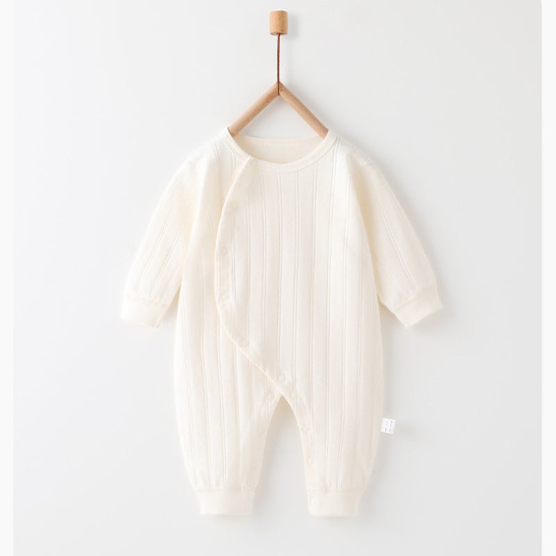 100% Cotton Long Sleeve Side-Snap Romper – White White 3-6 M