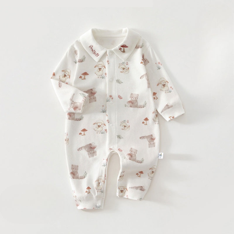 100% Cotton Long Sleeve Snap-Up Romper – Bear with Sheep Bear with Sheep 3-6 M