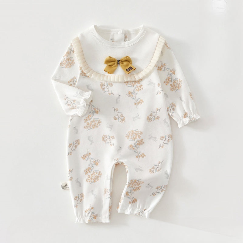 100% Cotton Long Sleeve Snap-Up Romper – Bunny with Bowknot Bunny with Bowknot 3-6 M