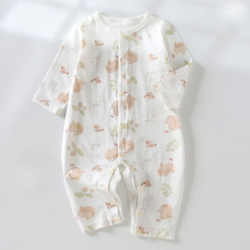 100% Cotton Long Sleeve Snap-Up Romper – Cute Squirrel Cute Squirrel 3-6 M