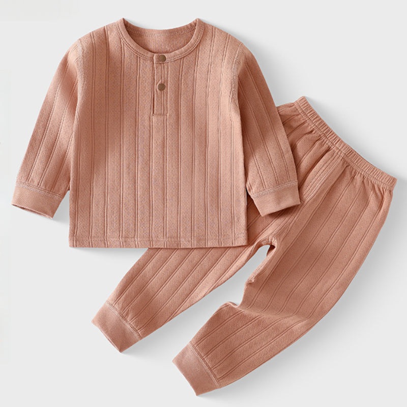 100% Cotton Long Sleeve Top & Pants Set- Brown Brown 6-9 M