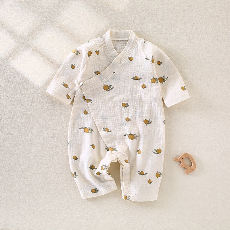 100% Cotton Muslin Long Sleeve Romper – Lemon Lemon 0-3 M