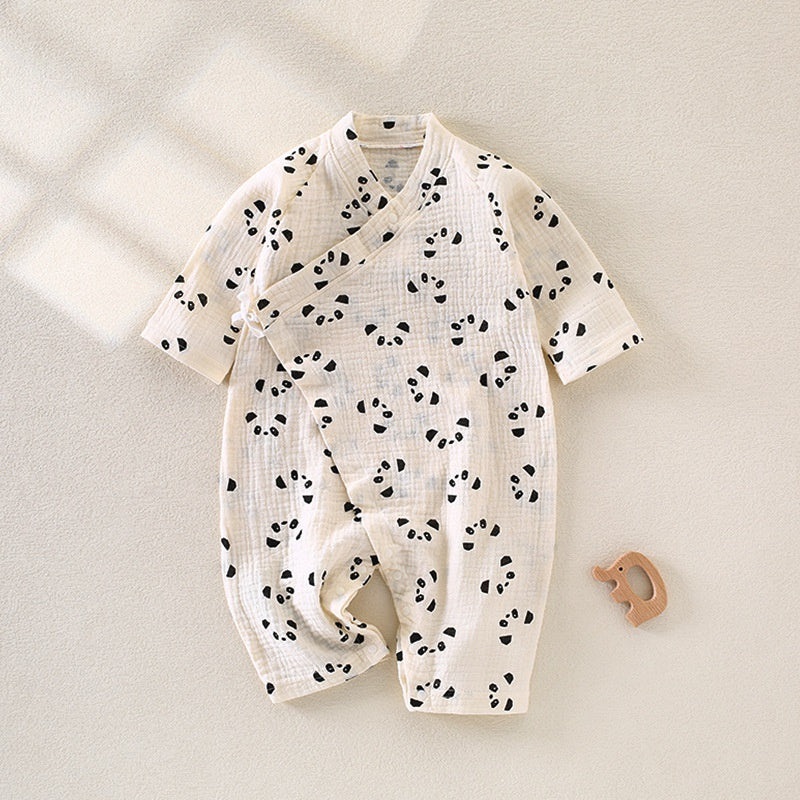 100% Cotton Muslin Long Sleeve Romper – Panda Panda 0-3 M