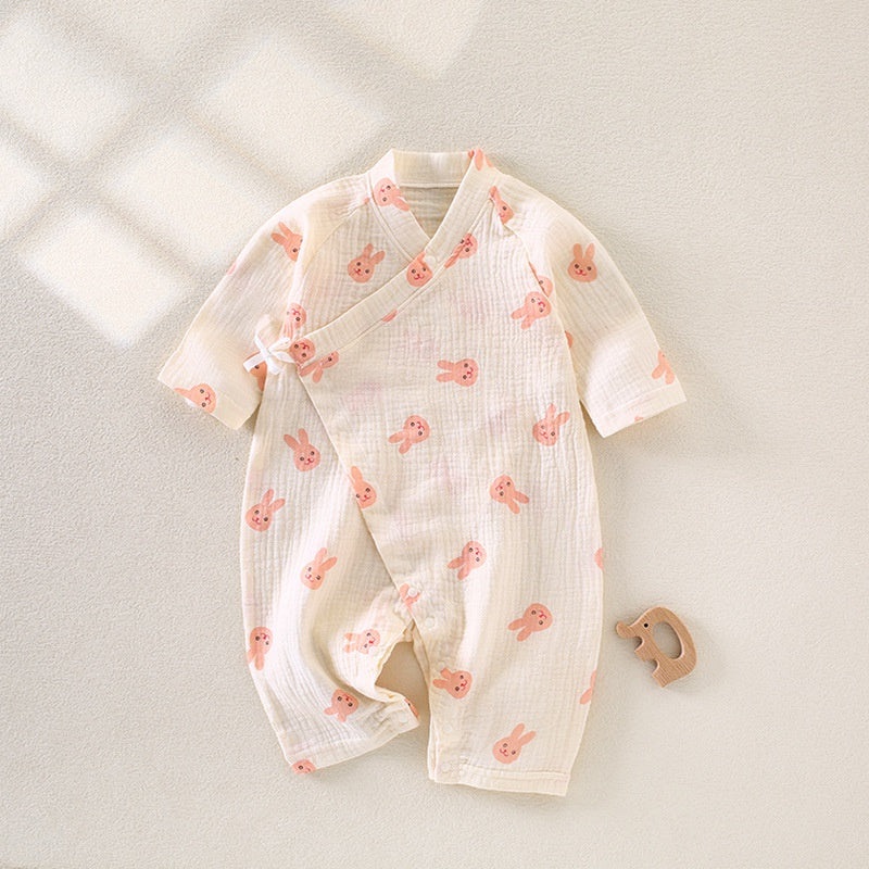100% Cotton Muslin Long Sleeve Romper – Pink Bunny Pink Bunny 0-3 M