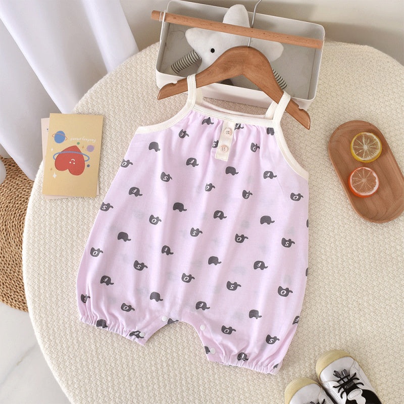 100% Cotton Sleeveless Romper – Pink Elephant Pink Elephant 3-6 M