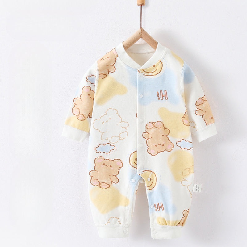 100% Cotton Snap-Up Long Sleeve Romper – Bear Bear 0-3 M