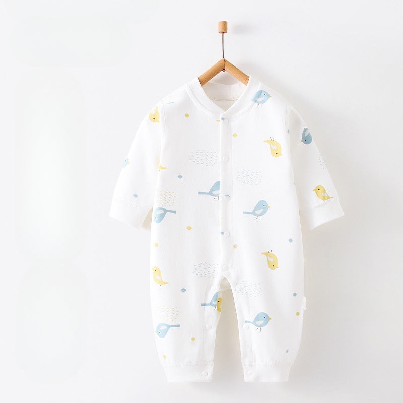 100% Cotton Snap-Up Long Sleeve Romper – Blue Bird blue bird 0-3 M