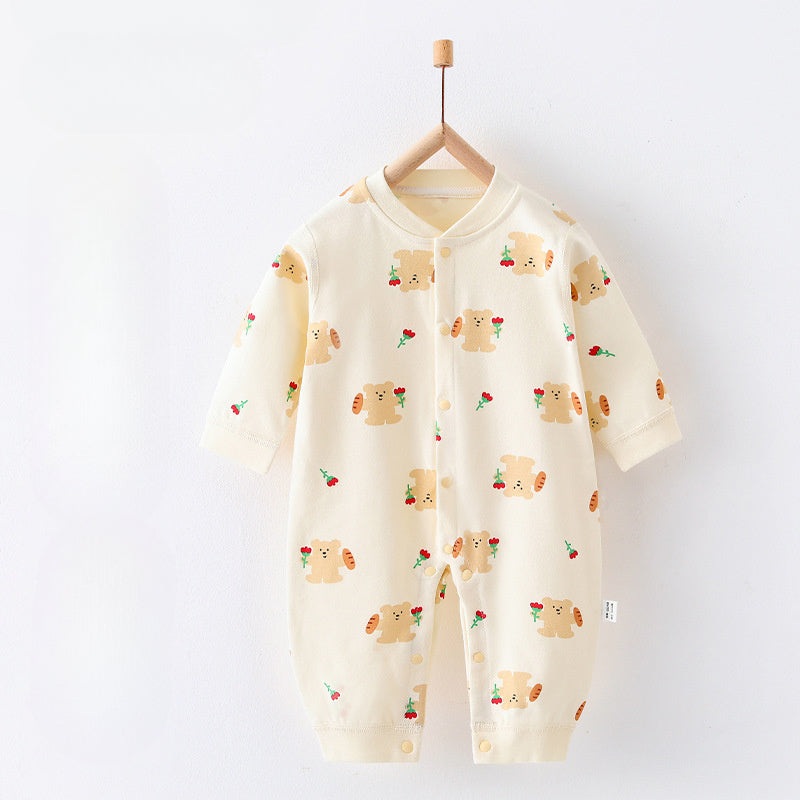 100% Cotton Snap-Up Long Sleeve Romper – Cherry Bear Cherry Bear 0-3 M