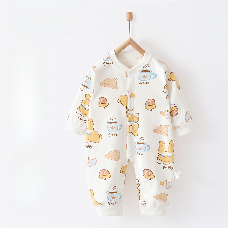 100% Cotton Snap-Up Long Sleeve Romper – Doggy Doggy 0-3 M