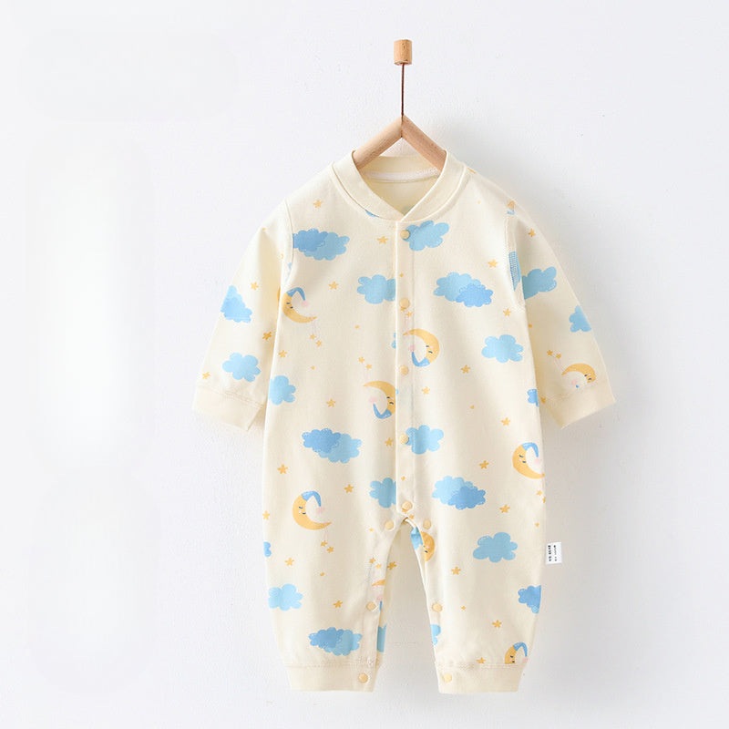 100% Cotton Snap-Up Long Sleeve Romper – Moon Moon 0-3 M