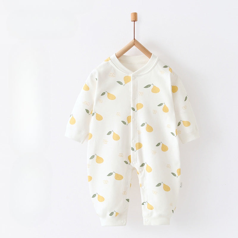 100% Cotton Snap-Up Long Sleeve Romper – Pear Pear 0-3 M