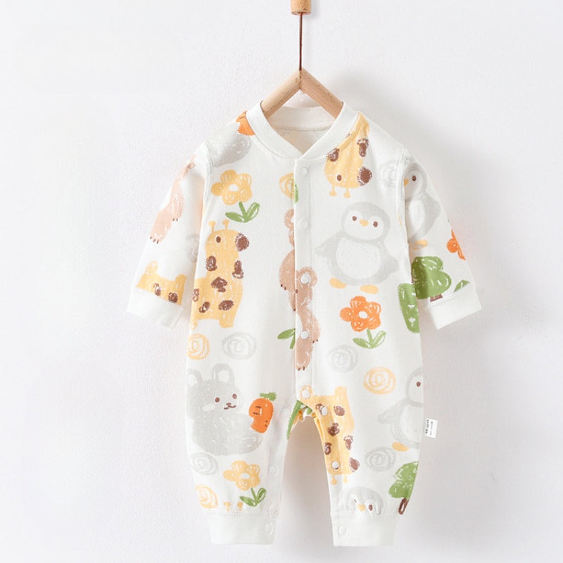 100% Cotton Snap-Up Long Sleeve Romper – Zoo Zoo 0-3 M