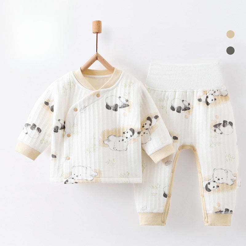 100% Cotton Warm Long Sleeve Long Sleeve Top & Pants Set- Panda Panda 0-3 M