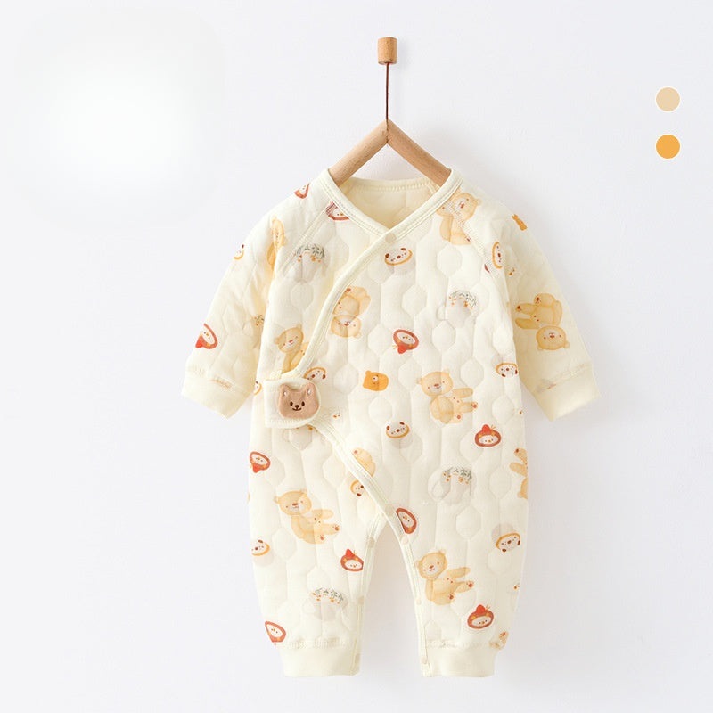 100% Cotton Warm Long Sleeve Romper with Velcro Closure – Bear Bear NB