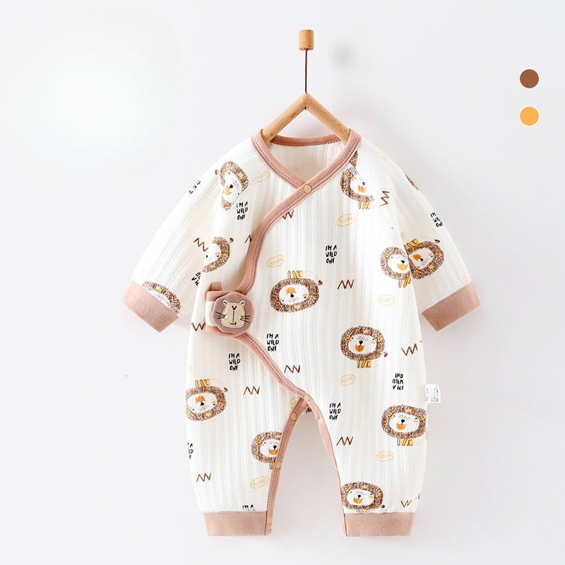 100% Cotton Warm Long Sleeve Romper with Velcro Closure – Lion Lion NB