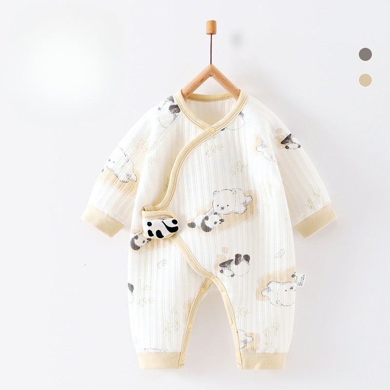 100% Cotton Warm Long Sleeve Romper with Velcro Closure – Panda Panda NB