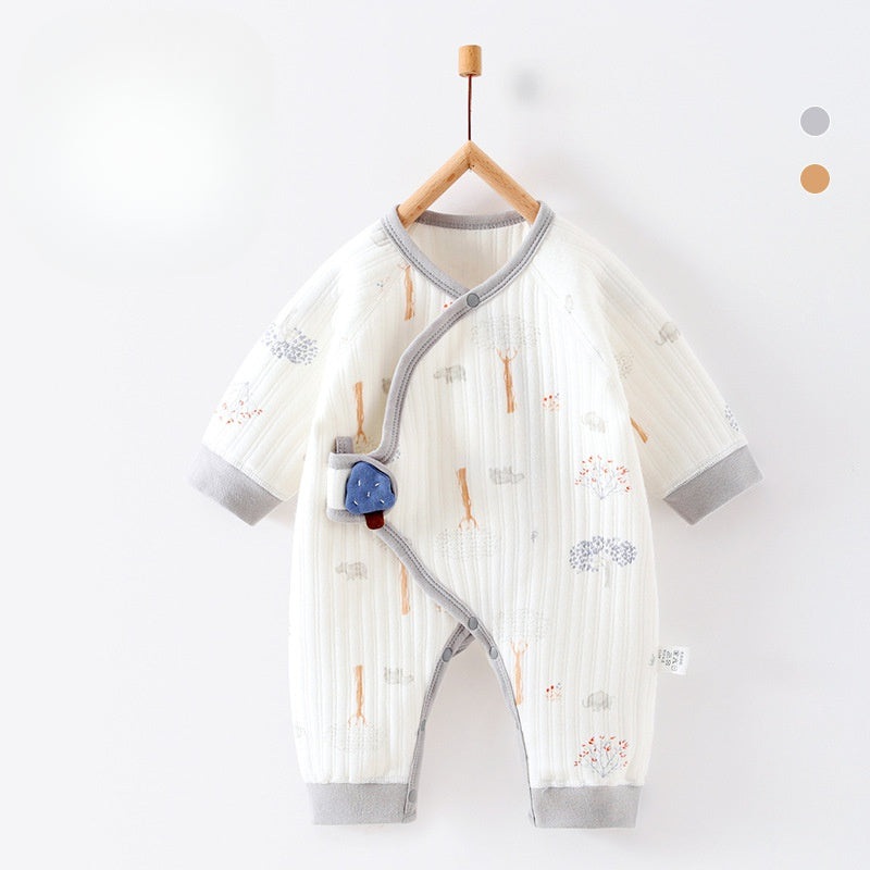 100% Cotton Warm Long Sleeve Romper with Velcro Closure – Rihnocero Rhinocero NB