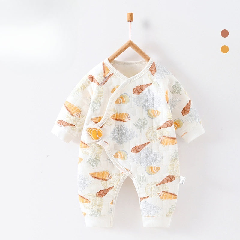 100% Cotton Warm Long Sleeve Romper with Velcro Closure – Shell Shell NB