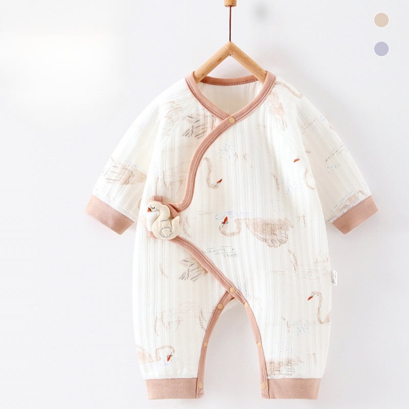 100% Cotton Warm Long Sleeve Romper with Velcro Closure – Swan Swan NB