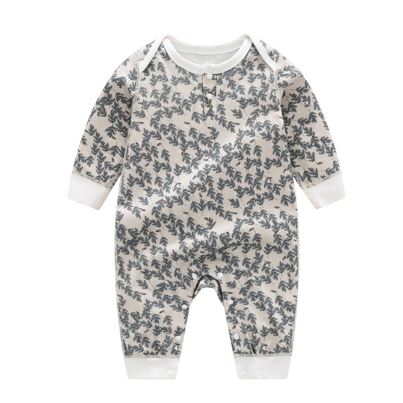 100% Organic Cotton Long Sleeve Romper – Leaves Leaves 3-6 M
